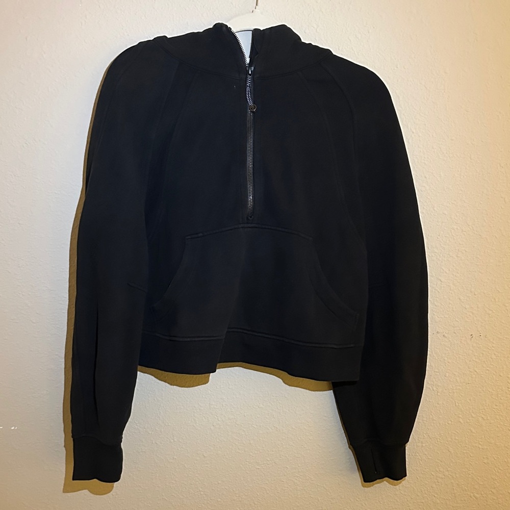 Lululemon Oversized Cropped Black Half-Zip Hooded Sweatshirt